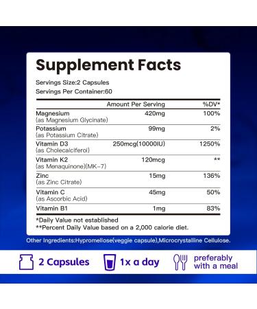 VPKIN Potassium Magnesium Zinc & D3 K2 Supplement Support Immune Energy for Men&Women Maxmium Absorption Vegan Non-GMO 120 Capsules (Pack of 1) - Buy Online on GoSupps.com