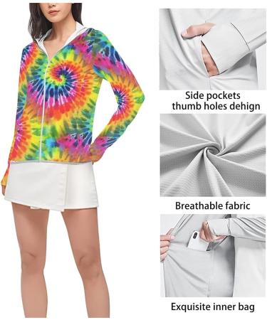Biyejit Women's UPF 50+ Rainbow Swirl Sun Protection Hoodie Zipper Jacket - XX-Large - Buy Online on GoSupps.com