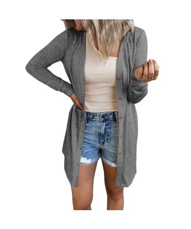 Long Shirt Outerwear Top Thin Warm Knitted Coat Women's Blouse V-Neck Shirt Tunic Long Women's Tunic Women's Shirt Casual Checked Shirt Women's Winter Chunky Knit Jacket G-grey M