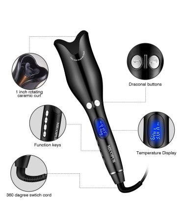 MIUOPUR Automatic Hair Curling Iron - Smart Auto Rotating Curling Wand with Ceramic Ionic Barrel & Temperature Display - Professional Styling Tool in Black - Buy Online on GoSupps.com