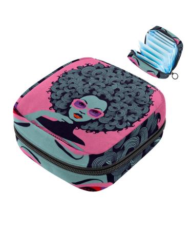Menstruation pad bag with zipper women's napkin bag tampons collective bags for women and girls (African-American woman)