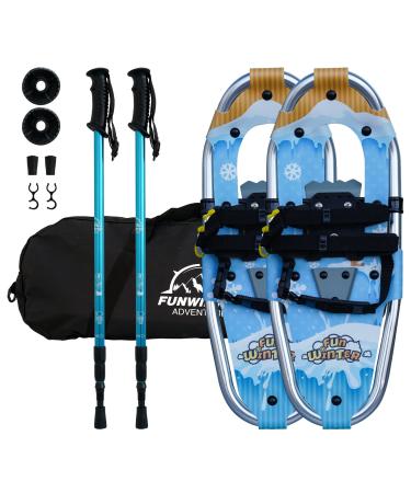 Funwater 3 in 1 light snowshoes for men women aluminum snowshoe with size adjustable trekking sticks mountain equipment hiking on snow non -slip snowshoe set with a carrying bag 21 '/25' '' blue/red/black and a children's version 19 "