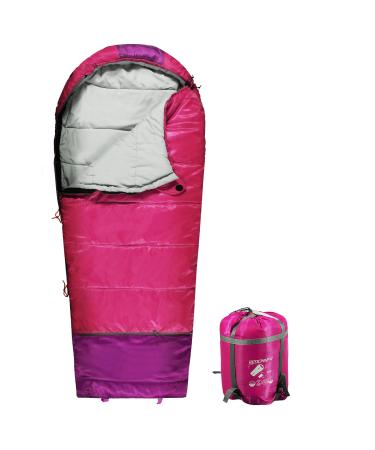 REDCAMP Kids Mummy Sleeping Bag for Camping, 3 Season Cold Weather Sleeping Bag Fit Boys,Girls & Teens, Blue/Rose Red Pink with 2.4lbs Filling
