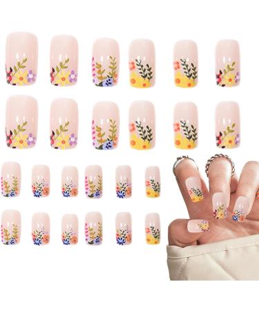 False Nails Square Press On Fake Flower Nails Long Lasting and Detachable Artificial Short False Nails for Girls Women Cle-ca - Buy Online on GoSupps.com