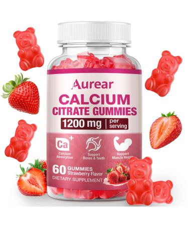 Calcium Citrate Gummies - Strawberry Flavor 1200mg High Potency Supports Bone Muscle & Overall Wellness for Men Women & Seniors 60 Count Chewable Calcium Supplement (Pack of 1)