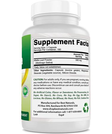 Best Naturals Alfalfa Green Super Food 500mg 180 Capsules - Pack of 1 (180 Count) - Buy Online on GoSupps.com