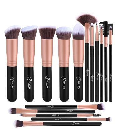 Makeup Brush Set BESTOPE Pro Makeup Brushes Professional 16-Piece Make Up Brushes Premium Synthetic Brushes for Blending Face Powder Blush Concealers Rose Gold