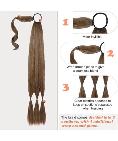 Ponytail Extension Braid Long Braid Ponytail Extension with Hair Tie 80CM Long Straight Wrap Around Ponytail Hair Extensions Natural Soft Synthetic Hairpieces for Women dark brown - Buy Online on GoSupps.com