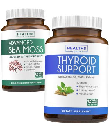 Bundle of Thyroid Support & Sea Moss - Sea Moss Thyroid Care Pack - Thyroid Support with Iodine (120 Caps) & Irish Sea Moss Capsules - Raw Vegan Supplement with BioPerine (Non-GMO & Organic)