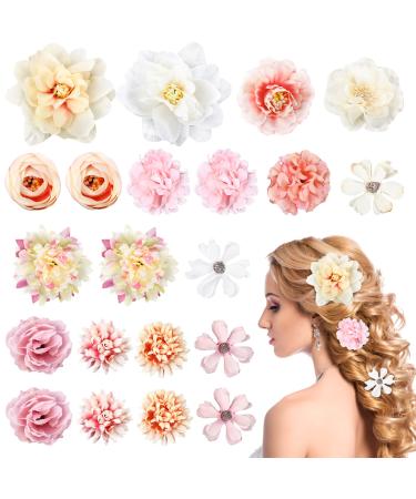 PAFUWEI 21 Pieces Bohemian Flower Hair Clip Multicolor Rose Hair Barrettes Artificial Hair Flower Clip for Lady Girl Boho Bride Claw Clip Hairpin Hair Accessories for Wedding