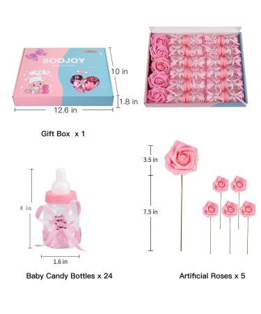 SOOJOY Girls Baby Shower Favors - 29 Pack 4 Bulk Pink Candy Bottles with Roses | Newborn Baptism & Birthday Party Centerpiece Decor - Buy Online on GoSupps.com