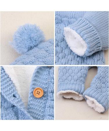 VICROAD Baby Hooded Knitted Romper 3-6 Months Blue - Warm Sweater Jumpsuit for Newborn Boys & Girls - Buy Online on GoSupps.com