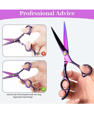 Professional Hairdresser Scissors Set - Effy 6.7 Stainless Steel Cutting Scissors with Comb & Clip for Home Salon - Purple - Buy Online on GoSupps.com