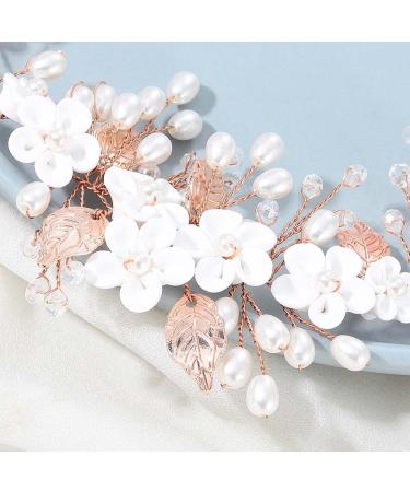 Vakkey Rose Gold Wedding Flower Hair Vine Headband | Bridal Leaf Headdress & Pearl Jewelry for Women & Bridesmaids - Buy Online on GoSupps.com