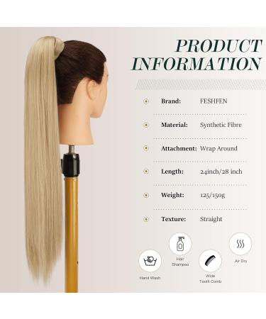 FESHFEN 24 Straight Wrap Around Ponytail Extension in Ash Blonde - 24 Inch Clip-in Hairpiece for Women - Buy Online on GoSupps.com