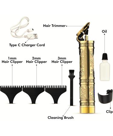 Vintage Gold Hair Trimmer for Men - Professional T Outliner Detailer Clippers | Cordless Barber Trimmer for Bald Head and Beard Edging - Buy Online on GoSupps.com