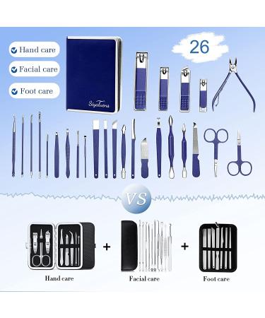 26-Piece Stainless Steel Manicure Pedicure Kit | Siyaluens Professional Nail Clippers Set for Grooming | Travel-Friendly Fingernail Clippers | Blue Manicure Set - Buy Online on GoSupps.com