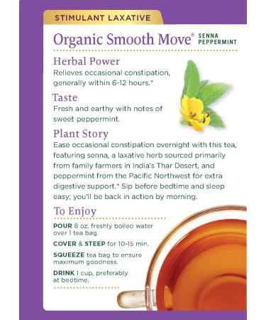 Organic Smooth Move Peppermint Laxative Tea - Caffeine Free, 16 Wrapped Bags - Buy Online on GoSupps.com