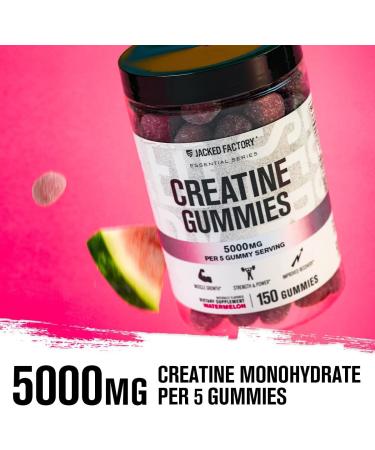 Jacked Factory Creatine Monohydrate Gummies 5g Daily Dose (1g per Gummy) - Creatine Gummy for Men and Women Vegan-Friendly Travel-Friendly Third-Party Tested - 150 Gummies Watermelon & Lemon - Buy Online on GoSupps.com