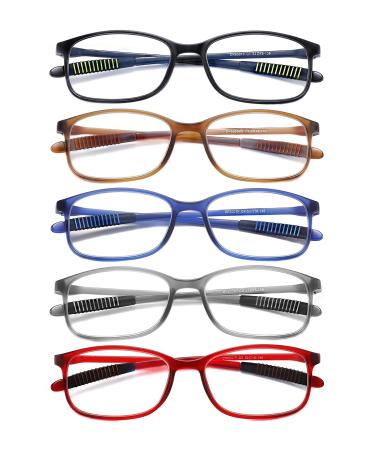 JJWELL Reading Glasses for Men Women Blue Light Blocking 5 Pack, Lightweight Flexible TR90 Computer Readers Glass, Anti Blue Ray/ UV 400/ Reduce Eye Strain Glare/ Dryness Eyeglasses (+3.75) Brown Red Blue Black Grey 3.75 x