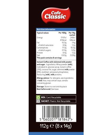 Cafe Classic Instant Latte 64 sachets (Case of 8 x 8 sachets) - Buy Online on GoSupps.com