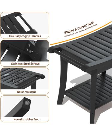 Bamboo Shower Stool Bench Waterproof with Storage Shelf for Shaving Legs or Spa Bath Seat in Bathroom & Inside Shower for Adults Seniors Elderly (24 x 13.4 x 18.5 inches+Black) - Buy Online on GoSupps.com