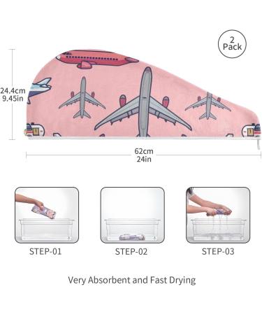 Colorful Aircraft Hair Towel 2 Pack | Super Absorbent Quick Dry Hair Turbans for Women & Girls - Buy Online on GoSupps.com