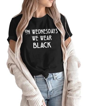 Womens Funny Letter Print 'On Wednesday We Wear Black' Tee Shirt - Black, Medium - Buy Online on GoSupps.com