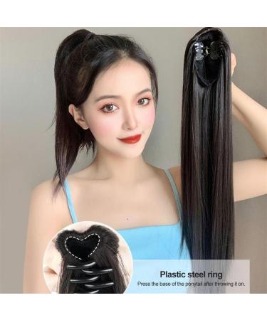 Ponytail Extensions Blonde Wrap Around Pigtail Long Smooth Overhead Wig Synthetic Ponytail Hair Extension Clip in Fake Wig Hairpiece for Women(Black Brown) - Buy Online on GoSupps.com