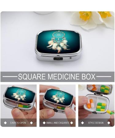 White Dream Catcher Pill Box - 2 Compartment Decorative Metal Pill Organizer for Travel | Portable Feather Print Medicine Case - Buy Online on GoSupps.com