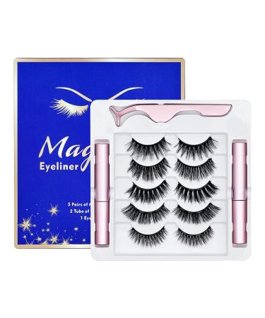 Anohuyho Magnetic Eyelashes Kit  Magnetic Lashes Natural Look  5 Pairs Reusable False Eyelashes with 2 Magnetic Eyeliner & Tweezers - No Glue Needed  Easy to Wear-003