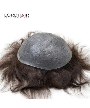 Lordhair Men's Wig - Natural Real Hair Toupet 0.08mm Front V-Looped Super Thin Skin-Based Replacement Hair System Dark Brown 20x25 cm - Buy Online on GoSupps.com