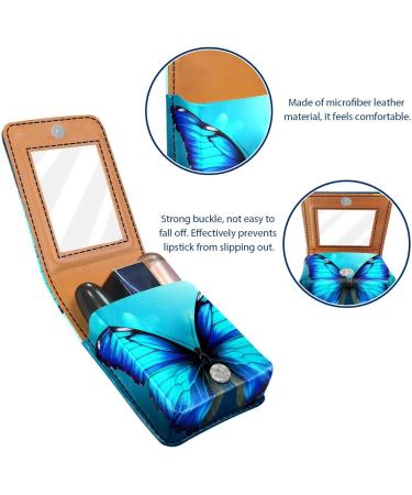 Travel Lipstick Organizer Case - Portable Makeup Bag with Mirror | Blue Fantasy Butterfly Ocean Design - Buy Online on GoSupps.com
