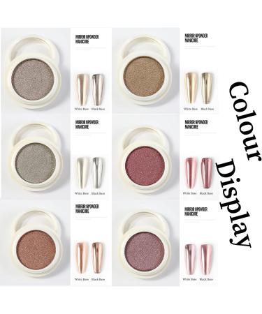 Chrome Nail Powder Set - Metallic Glitter Holographic Mirror Shine Palette for Magic Mirror Effect - 6Pcs Rose Gold Manicure Powders - Buy Online on GoSupps.com