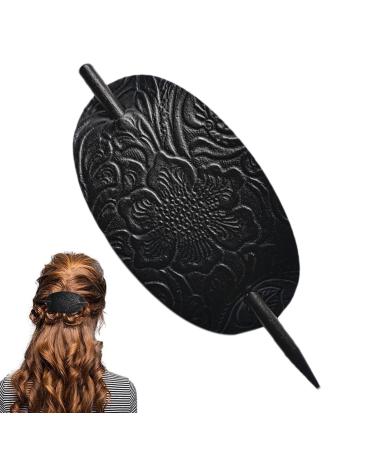 Leather Hair Barrette with Stick Faux Leather Hair Barrettes Stick Hair Clip Hair Stick Ponytail Hair Pin for Women Long Hair Leather Hair Accessories Sritob Black