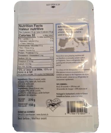 Dumet Chalkidiki Greek Green Olives Hand Stuffed with Almonds 270g - Buy Online on GoSupps.com