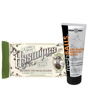 Fresh BALLS & Asswipes Ultimate Fresh Pack for Men - Cleaning Hygiene Flushable Wipes with Aloe and Vitamin E - The all over Hygiene Wipe! Alcohol Paraben and Fragrance FREE for Sensitive Skin