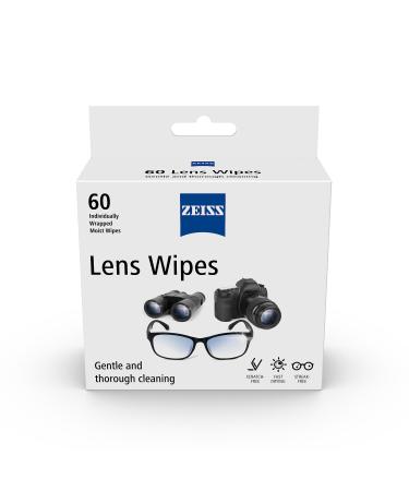 ZEISS Lens Cleaning Wipes Pre-Moistened Individually Wrapped Wipes for Coated Glass on Binoculars Glasses Sunglasses Camera Lenses and Scopes 60 Count