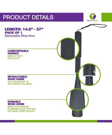 Telescoping Extra Long Shoe Horn 14.5-37 Inches - Collapsible Aluminum Handle, Retractable & Sturdy - Extendable Shoe Horn for Travel - Buy Online on GoSupps.com