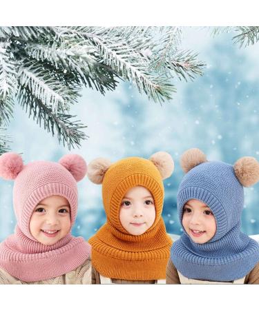 FUYAO Toddler Girls Winter Warm Fleece Hat Scarf with Double Pom Pom, Pink, 1-5 Years - Buy Online on GoSupps.com