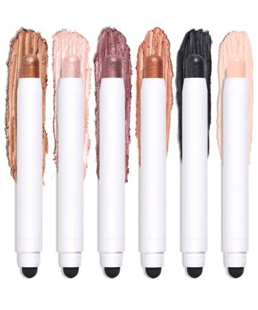 Lucoss 6PCS Cream Eyeshadow Stick Shimmer Matte Eye Shadow Sticks Waterproof Glitter Eyeshadow Stick Pencil Long Lasting Champagne Blcak Metallic Eye Shadow Stick for Women Eyes Makeup 6PCS-B