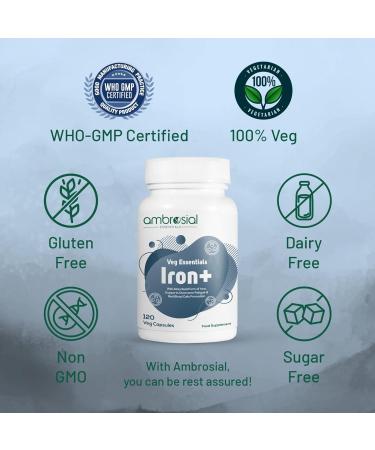 Ambrosial Iron+ 25mg Pack of 1-120 Capsules 120 Count (Pack of 1) - Buy Online on GoSupps.com