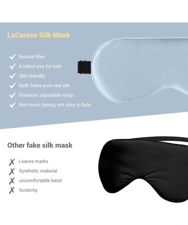 LaCourse Natural Pure Mulberry Silk Kids Eye Mask - Blue | Adjustable Strap | Complete Blackout Sleep Mask for Boys and Girls | Includes Travel Pouch - Buy Online on GoSupps.com