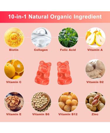 ACEYO Organic Biotin Collagen Gummies 12000mcg for Hair Growth with Zinc Women Men Skin and Nails Care Supplements Vitamins Vegan Strawberry Flavor 1 Pack - Buy Online on GoSupps.com