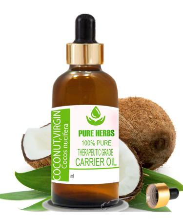 Pure Herbs Virgin Coconut Oil (Cocos nucifera) pure and natural carrier oil in therapeutic quality with drops 100 ml