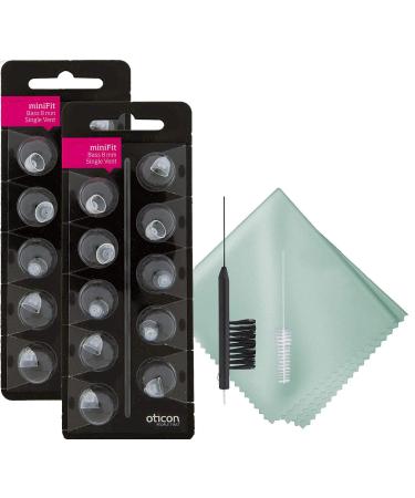 Oticon MiniFit Single Vent Bass Domes (Medium 8mm) Bundled with Puget SoundLabs Hearing Aid Cleaning Brush Vent Cleaning Tool and Microfiber Cleaning Cloth Kit (2 Packs) (20 Domes)