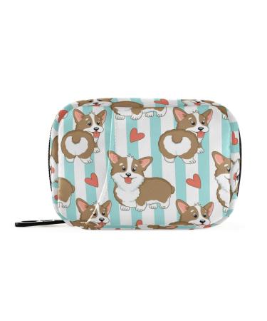 Naanle Stripe Heart Corgi Dog Pill Box 7 Day Pill Case Bag Travel Pill Organizer Bag with Zipper Portable Weekly Case Compact Size Pill Bag for Vitamin Supplement Holder Multi-colored09