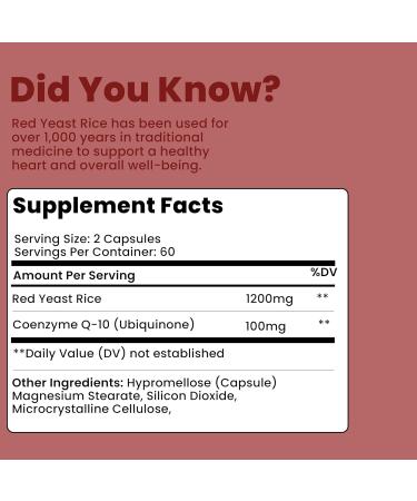 Red Yeast Rice with CoQ10 Supplement - red Yeast Rice Advanced 1200mg Formula for Heart & Cholesterol Support - 60 Capsules 60 Count (Pack of 1) - Buy Online on GoSupps.com
