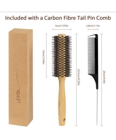 Round Bamboo Boar Bristle Hair Brush with Pin Tail Comb - for Women, Wet or Dry Hair, Detangling and Smoothing - Buy Online on GoSupps.com