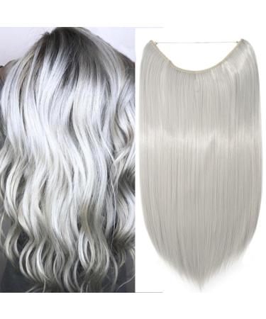 Hairpiece Extensions with Invisible Wire Hair Extension 1 Weft Hair Hair Thickening Straight Silver-Gray Straight-20"(50cm)-90g